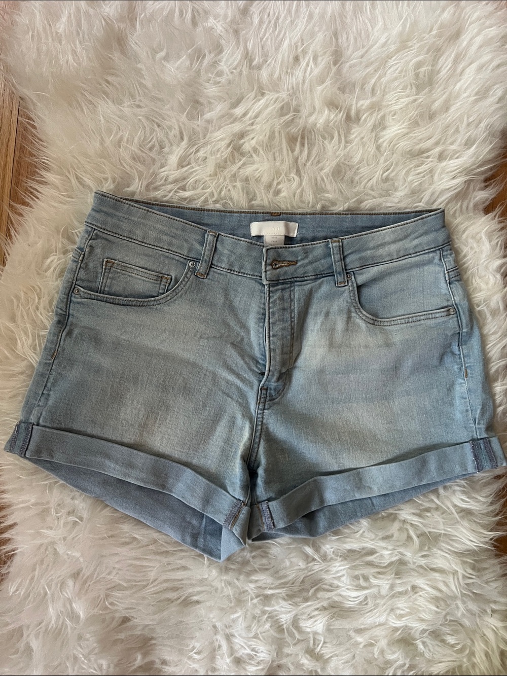 Light Blue Cuffed Denim Shorts